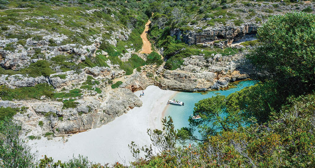 Cala Marmols or Cal des M rmols (“marble bay"), a idyllic, small sandy bay on the southeast coast of Mallorca. Spain.