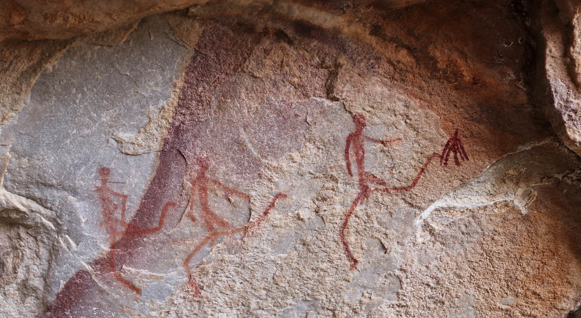 Ancient bushmen cave paintings found in the Cockscomb mountains in Eastern Cape, South Africa  Human history concept image 