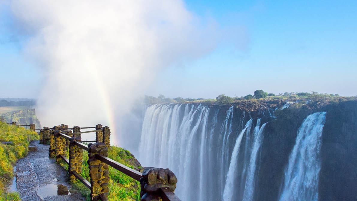 view of Victoria Falls at Zambia side, one of most iconic African natural landmarks