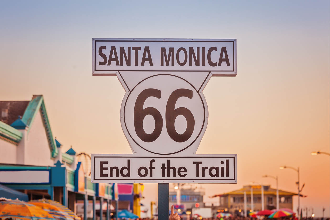 Historic Route 66 sign on pierce of Santa Monica California