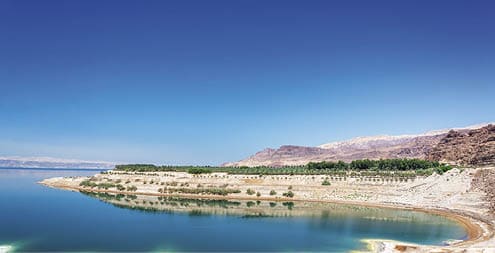 View salt and turquoise water at the Dead Sea in Jordan