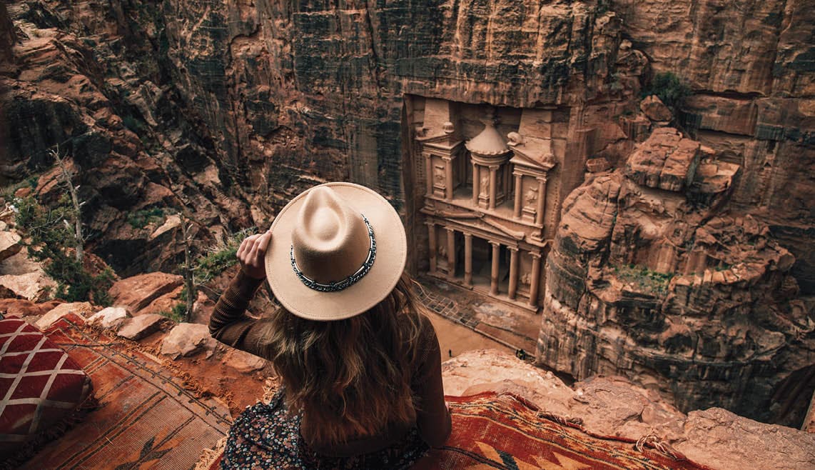 Girl at the wonder of the world Petra in Jordan