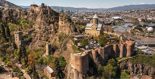 Aerial view of Narikala Fortress in Tbilisi
