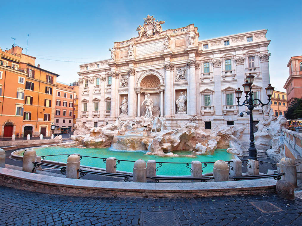 Majestic Trevi fountain in Rome street view, eternal city, capital of Italy