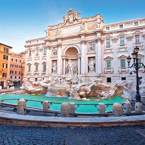 Majestic Trevi fountain in Rome street view, eternal city, capital of Italy