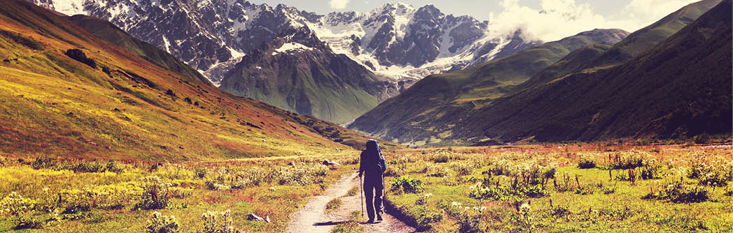 Backpacker in mountains