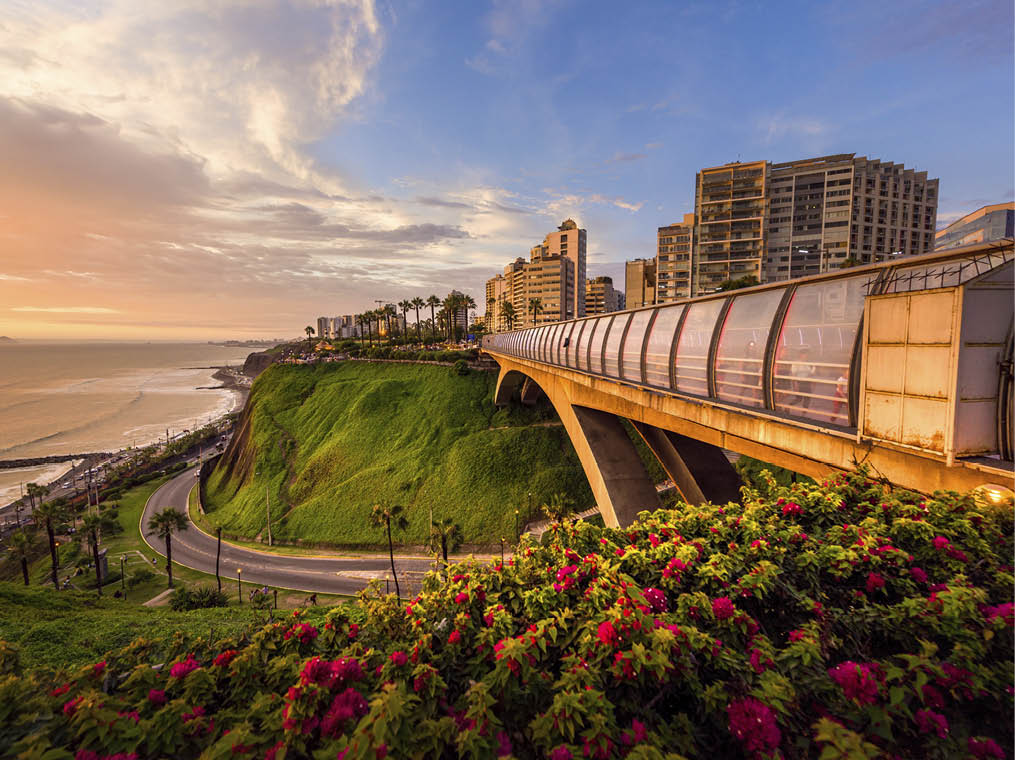 Villena bridge at sunset in Miraflores district in Lima, Peru
