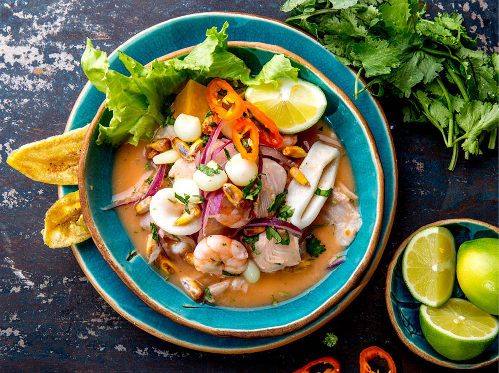 PERUVIAN CEVICHE SEBICHE  Peruvian seafood and fish sebiche with maize 