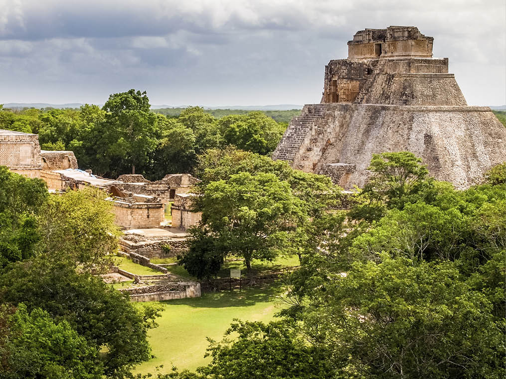 Uxmal, Mexico, May 30 - Through the ancient Mayan city of Uxmal, 80 km from Merida, capital of the Mexican state of Yucatan  Proclaimed a World Heritage Site in 1996, Uxmal was founded in the 6th century AD by the Puuc civilization and became one of the major centers of worship in the region  Immersed in the Yucatan rain forest and symbol of Mayan culture, Uxmal was discovered in 1838 by the French archaeologist Jean Frederic Waldeck  In the picture a panoramic view of the Pyramid of the Fortune-teller and the Governor Palace 