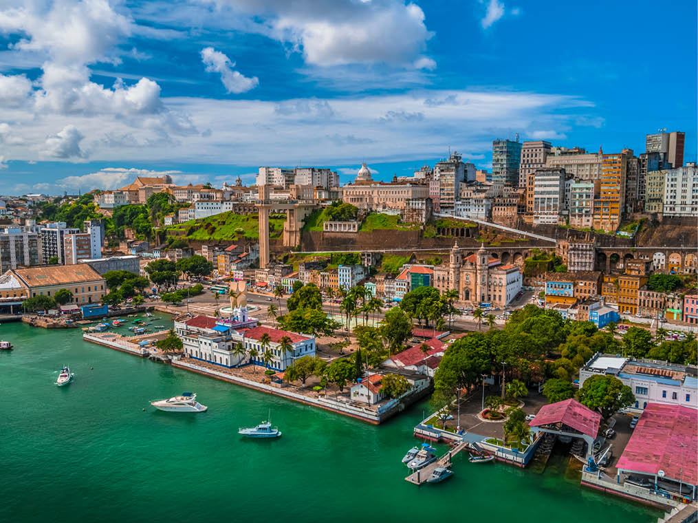 Aerial view of city salvador Elavator lacerda in bahia brazil