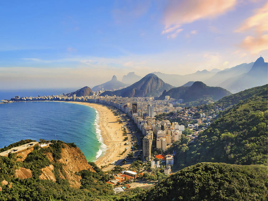 Aerial view of famous Copacabana Beach and Ipanema beach in Rio de Janeiro, Brazil
