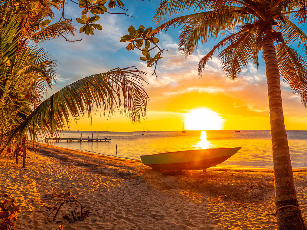 Panoramic at Sunset of West End Beach, Roatan Island  Honduras