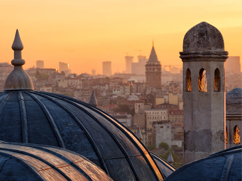 View of Beyoglu's region and Galata tower at sunrise, Istanbul