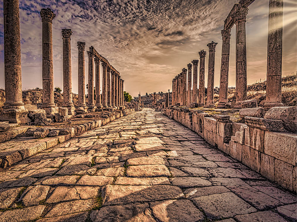 Jerash - September 29, 2018: Ancient Roman ruins of Jerash, Jordan