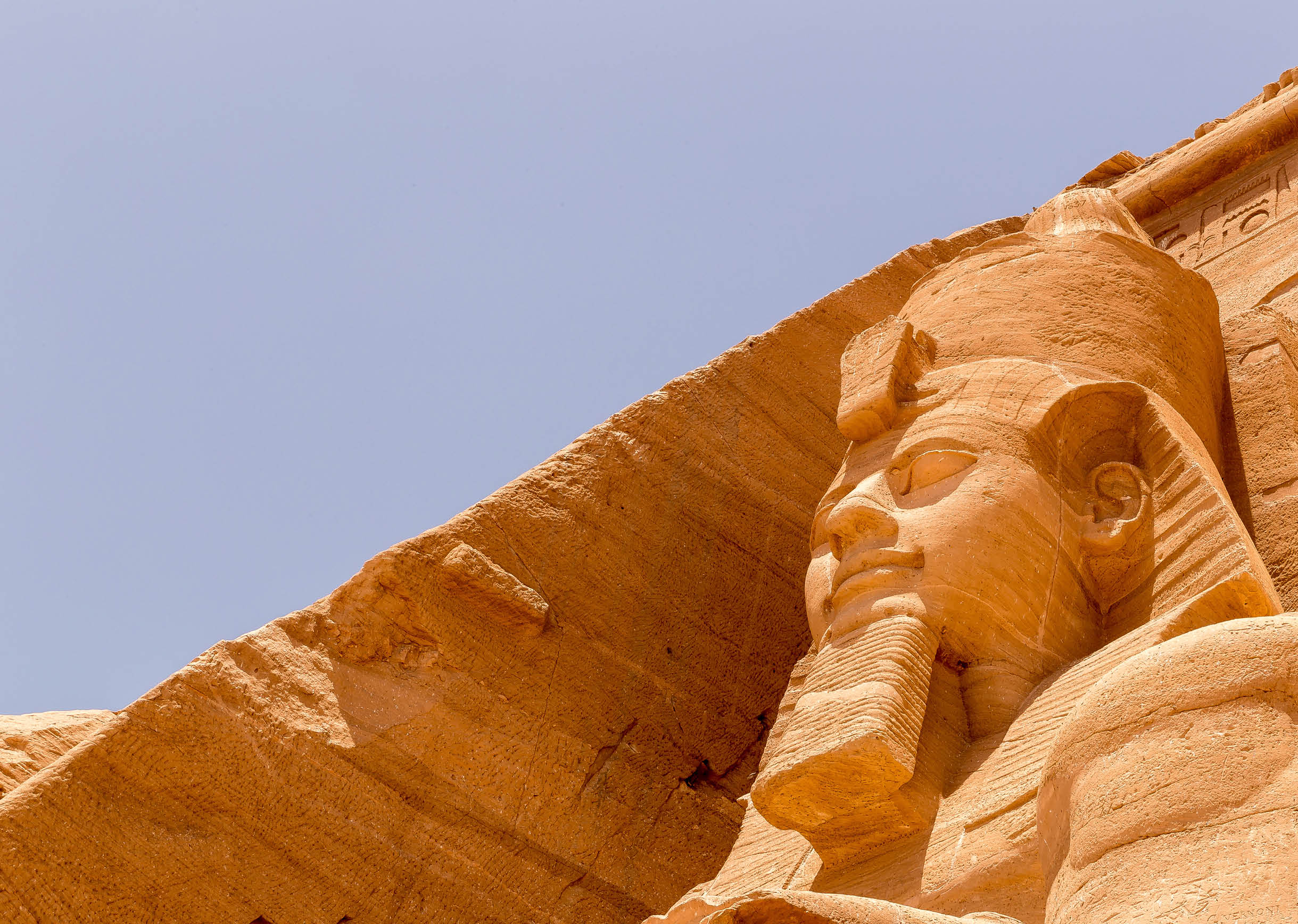 Statue of Pharaoh Ramesses II at the Great at the Great Temple of Abu Simbel on the border of Egypt and Sudan 