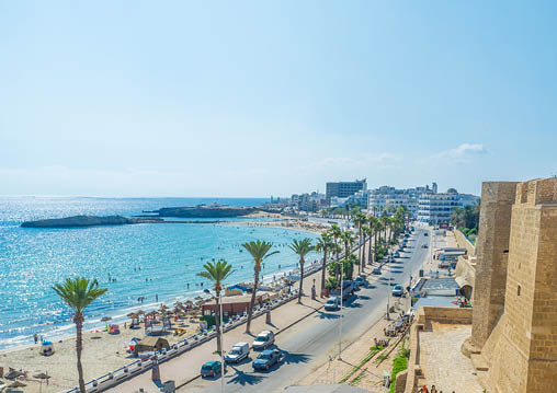 MONASTIR, TUNISIA - AUGUST 29, 2015: Ribat is the perfect viewpoint overlooking the coastline, on August 29 in Monastir 