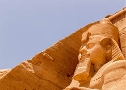 Statue of Pharaoh Ramesses II at the Great at the Great Temple of Abu Simbel on the border of Egypt and Sudan 