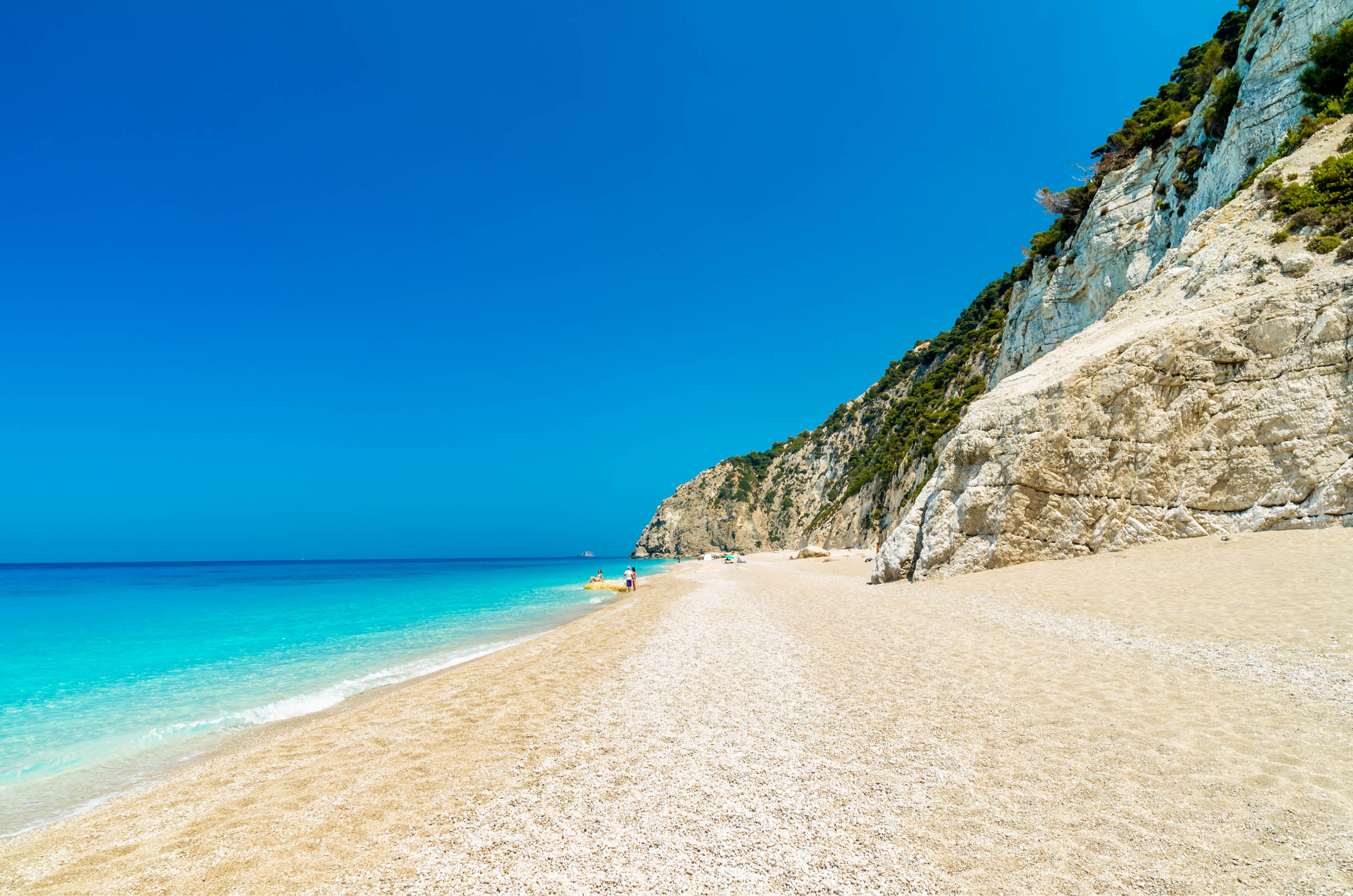 Large and long beach with turquoise water on the island of Lefkada in Greece