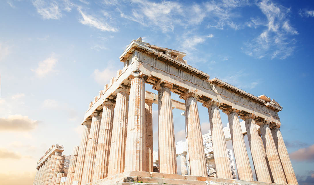 Parthenon temple over sunrise sky background, Acropolis hill, Athens Greece