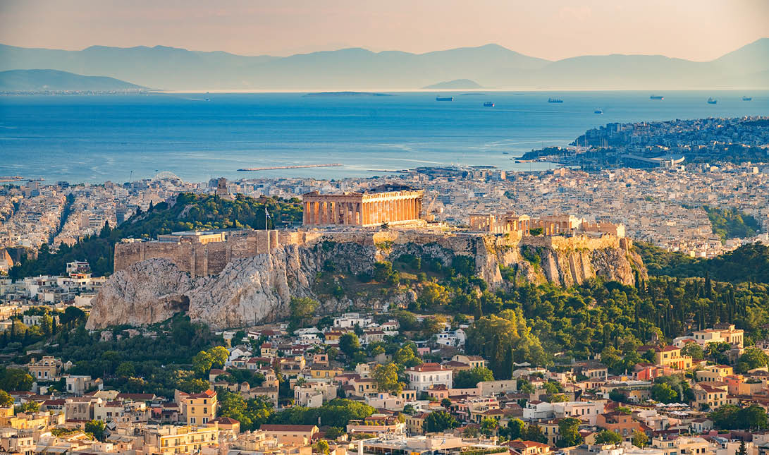 Panoramic aerial view of Athens, Greece at summer day