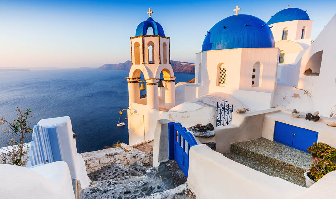 Santorini, Greece  The picturesque Oia village at sunrise 