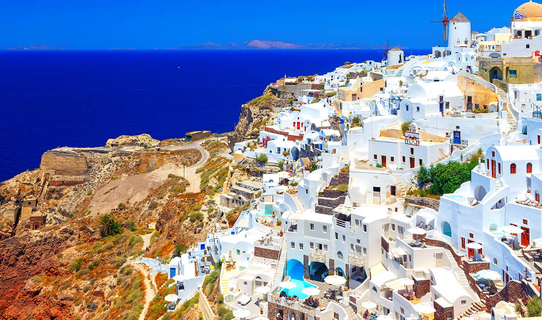 View of Oia the most beautiful village of Santorini island in Greece