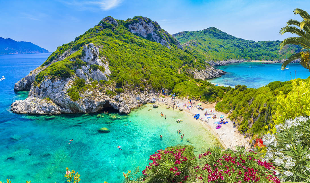 Aerial view of  Porto Timoni, Afionas region, Corfu