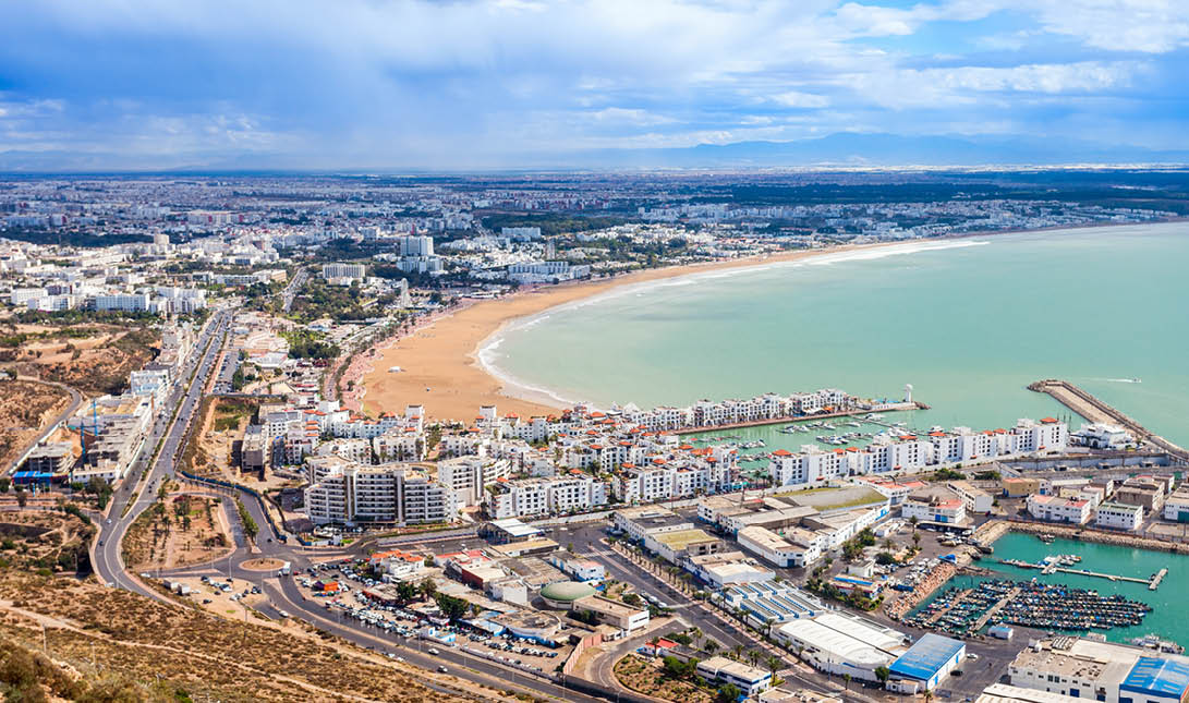Agadir aerial panoramic view from the Agadir Kasbah (Agadir Fortress) in Morocco