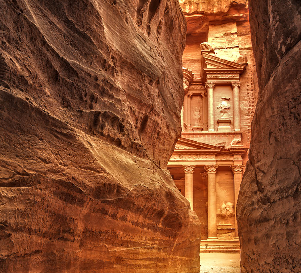 View from Siq on entrance of City of Petra, Jordan