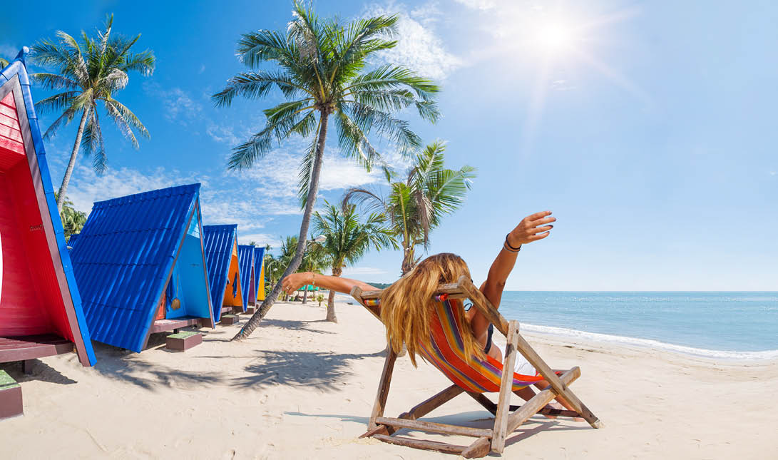 Blonde woman at the tropical beach of Koh Samui, Thailand