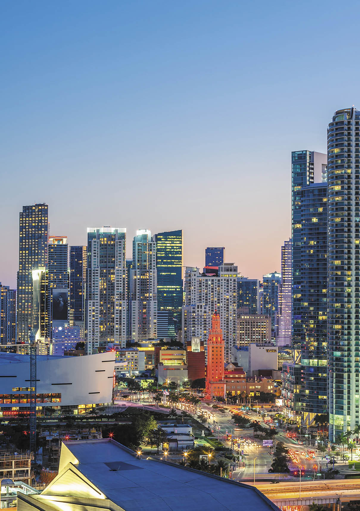 Vertical view of Miami downtown at night