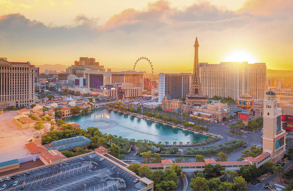 Aerial view of Las Vegas strip in Nevada as seen at night  USA