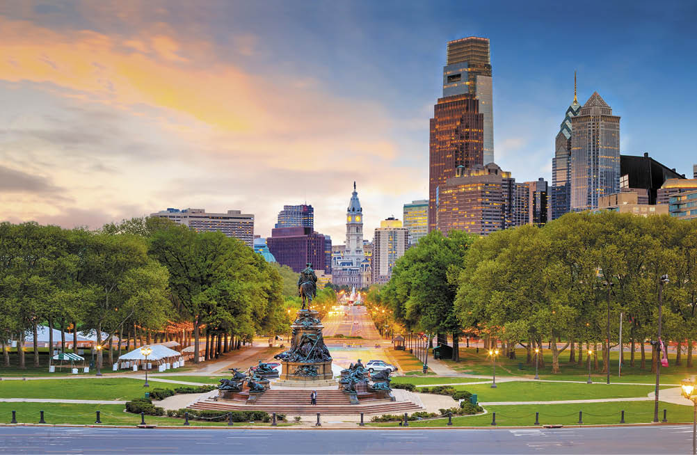 Beautiful philadelphia downtown skyline at sunset USA