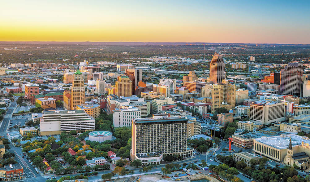 Top view of downtown San Antonio in Texas USA