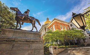 Massachusetts Old State House, a landmark attraction frequently visited by numerous tourists located close to landmark Beacon Hill and Freedom Trail