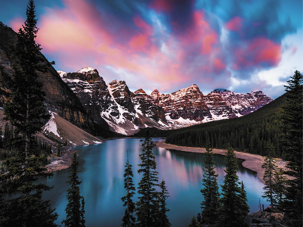 Dramatic Sunrise at Moraine Lake in Banff, Alberta, Canada