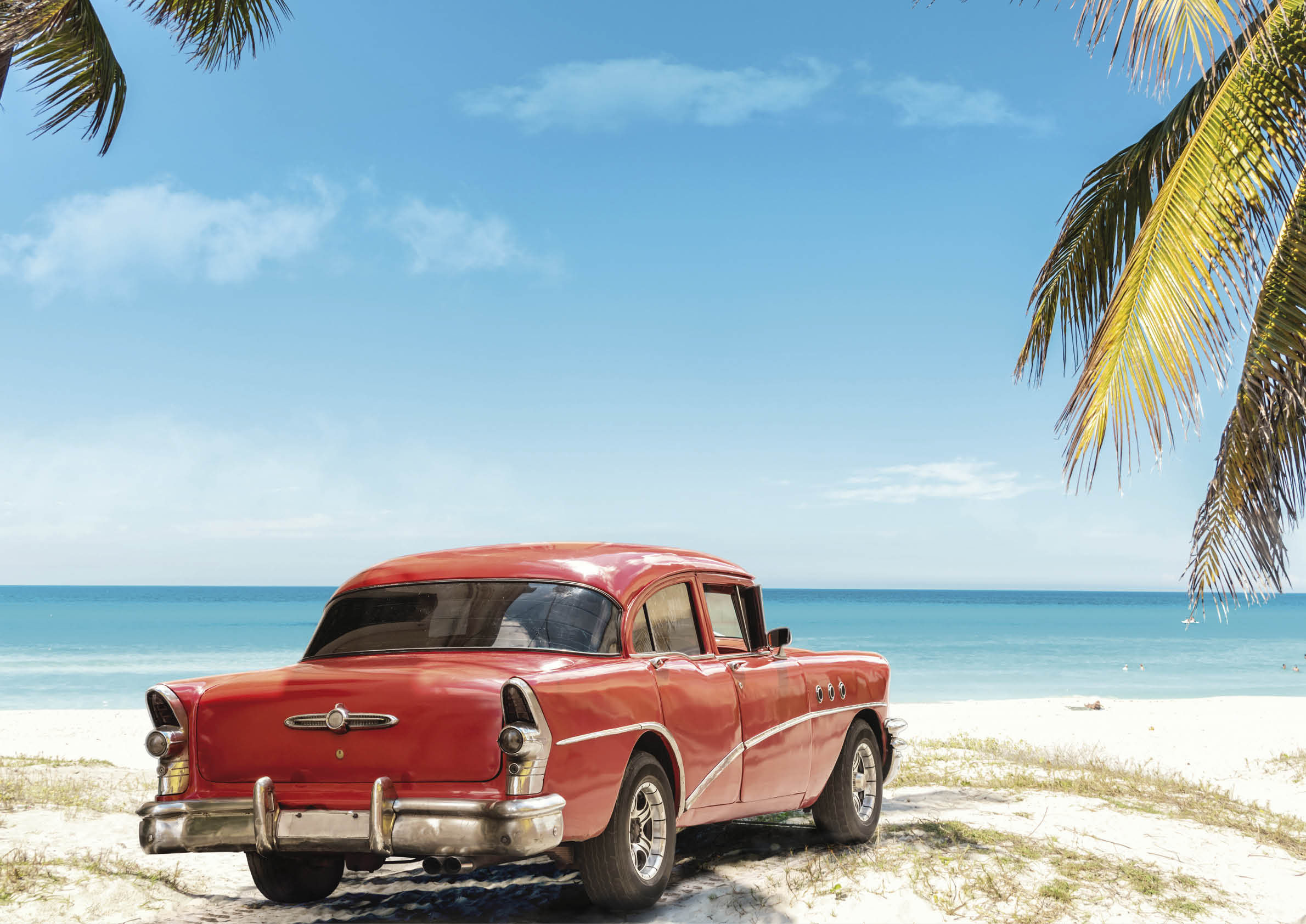 old red american car on Varadero Beach in Cuba