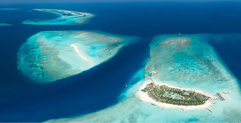 Beautiful huge aerial of the islands and sandbars of the stunning Fushifaru Lhaviyani Atoll, Maldives. Converted from RAW