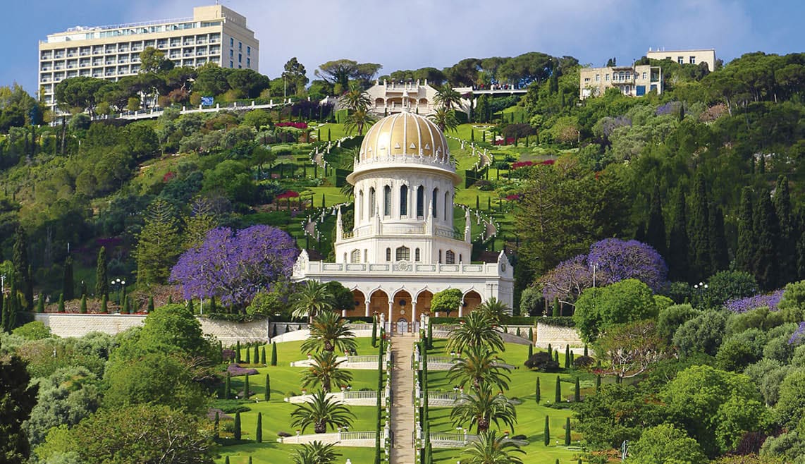 View of Bahai gardens and the Shrine of the Bab on mount Carmel, Haifa, Israel