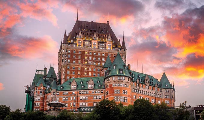 Chateau Frontenac, Quebec City at sunset.