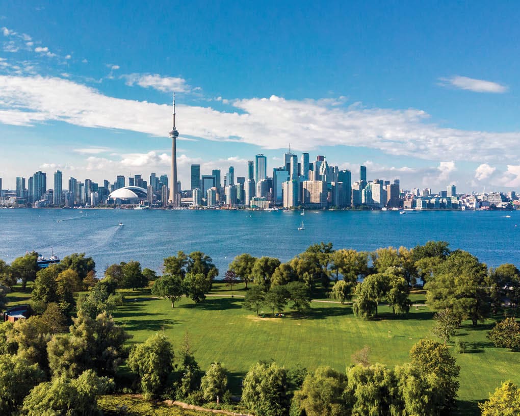 Toronto skyline and Lake Ontario aerial view, Toronto, Ontario, Canada.