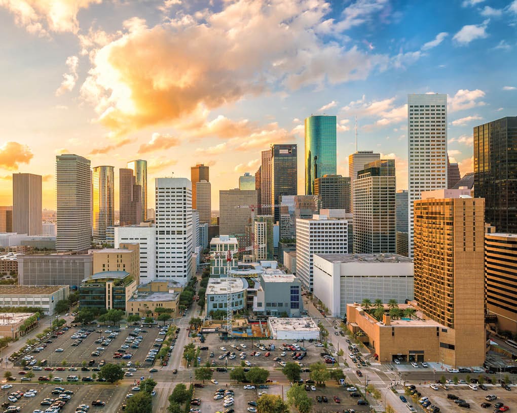 Downtown Houston skyline in Texas USA at twilight
