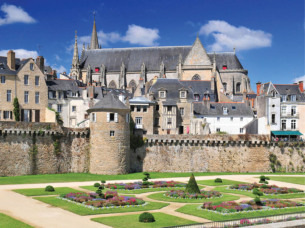 The walls of the ancient town and the gardens in Vannes  Brittany Northern France 