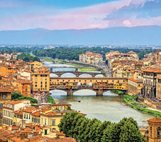Aerial view of medieval stone bridge Ponte Vecchio over Arno river in Florence, Tuscany, Italy  Florence cityscape  Florence architecture and landmark 