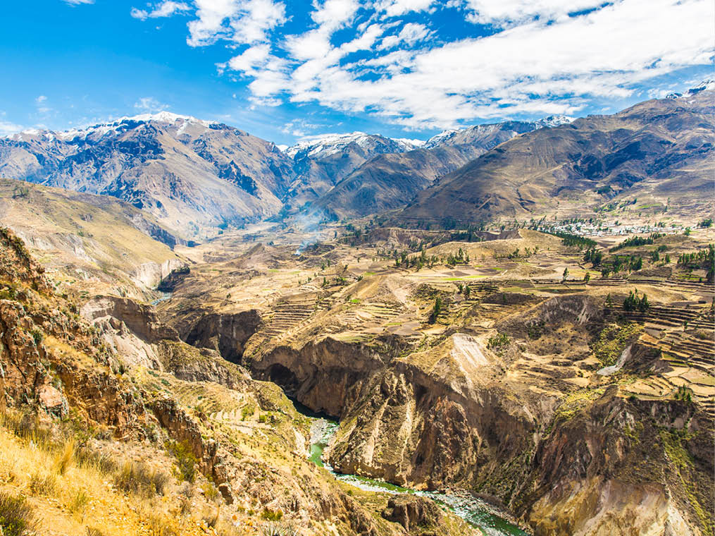 Colca Canyon, Peru,South America  The Incas  to build Farming terraces  with Pond and Cliff  One of the deepest canyons in the world