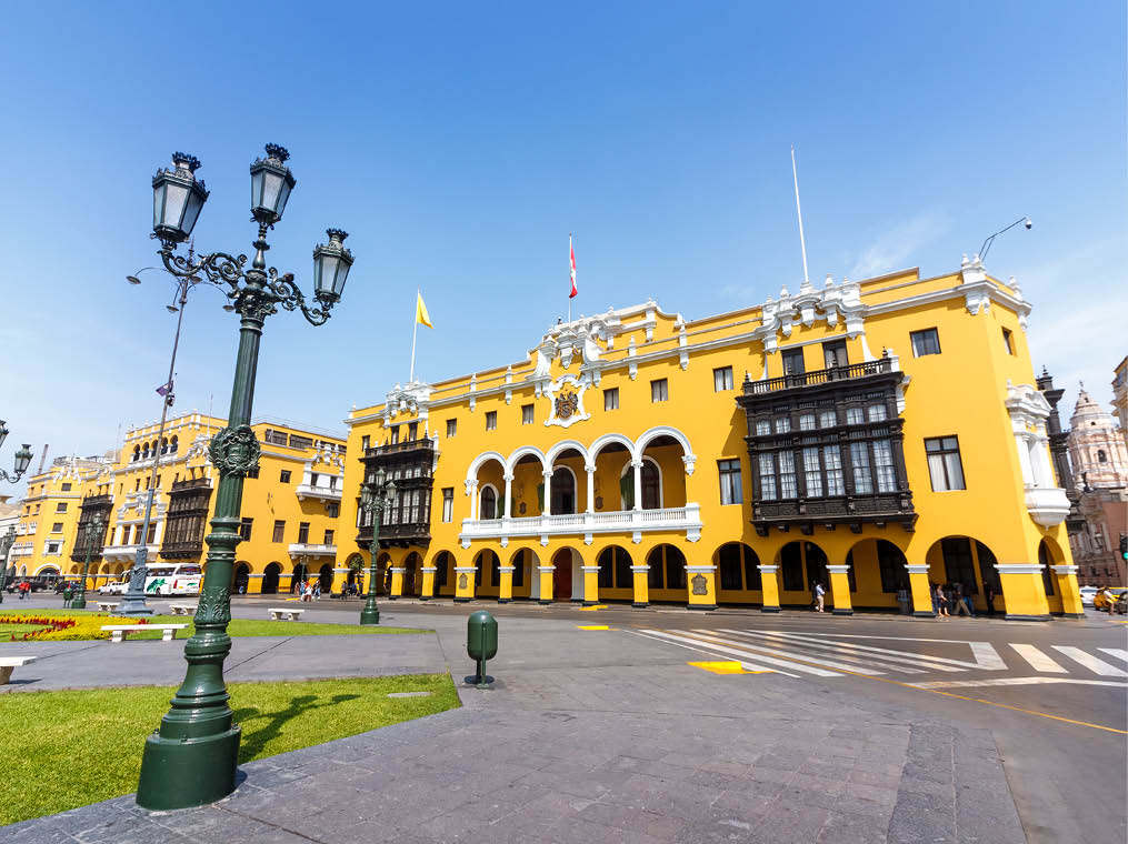 LIMA, PERU: The Municipal Palace of Lima is located in the Historic center f the city