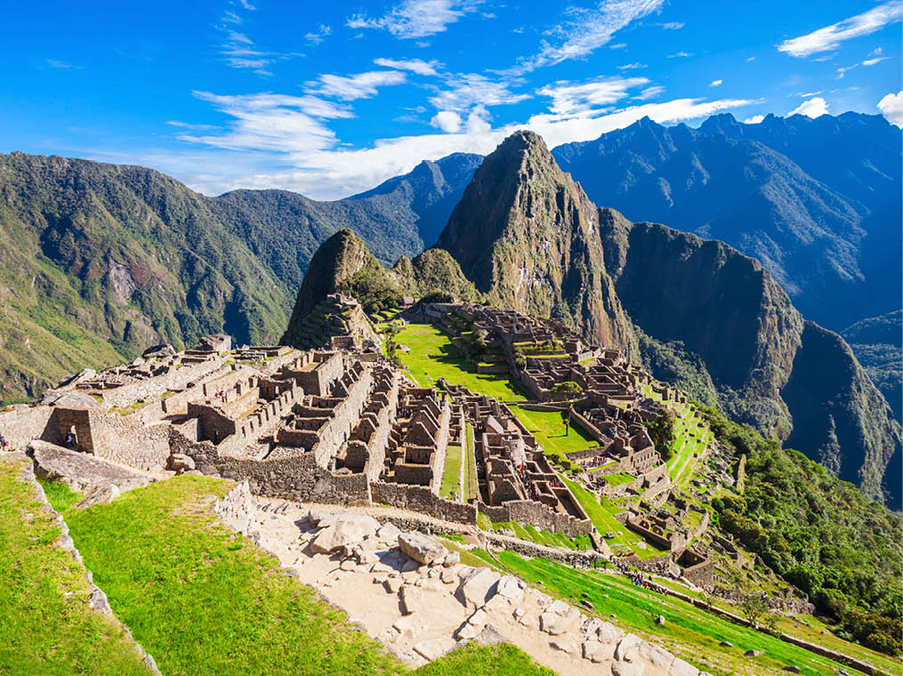 View of the Lost Incan City of Machu Picchu near Cusco, Peru  Machu Picchu is a Peruvian Historical Sanctuary and a UNESCO World Heritage Site  Machu Picchu is  located in the Cusco Region in Peru 