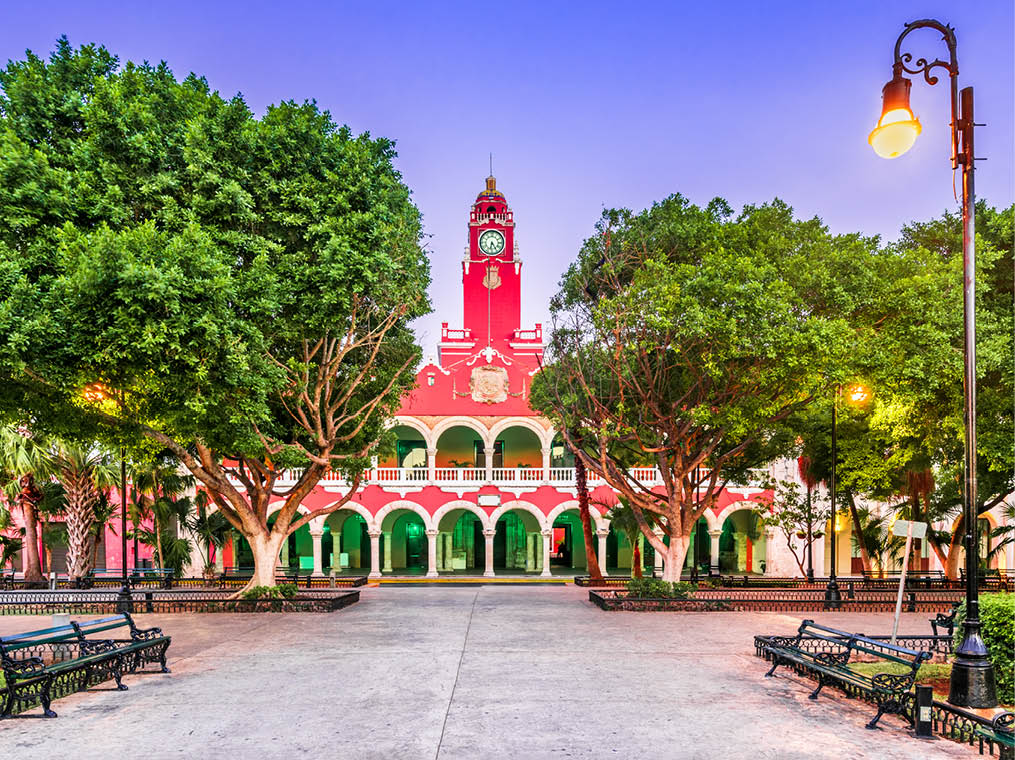 Merida, Mexico  Plaza Grande, downtown of spanish colonial city in Yucatan 