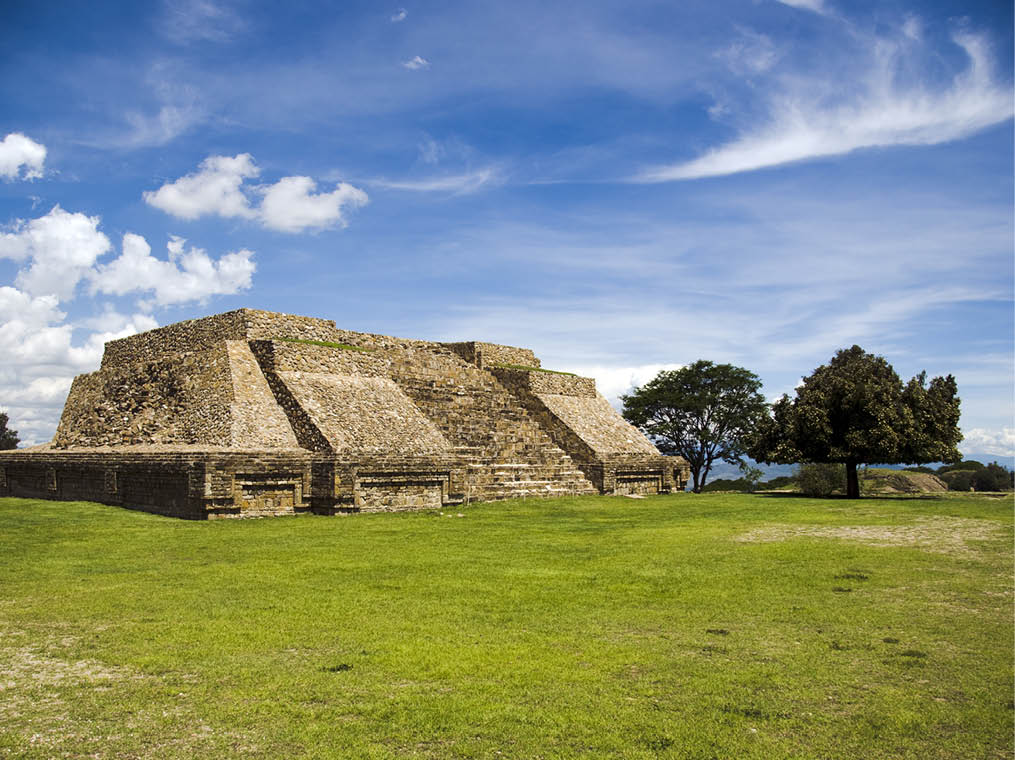 One of the many pyramid-like temples at Monte Alban in Oaxaca, Mexico 