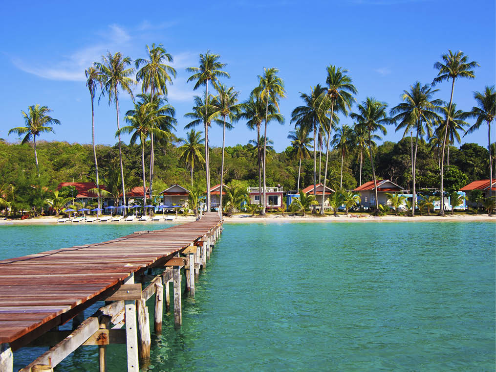 Tropical Resort  boardwalk on beach